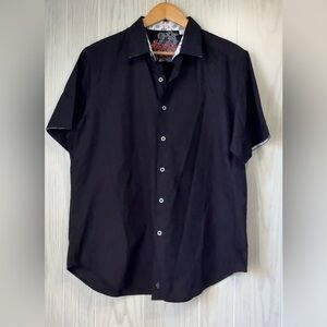 Robert Graham Men’s Short Sleeve Button Front Shirt Black 100% Cotton Size L EUC